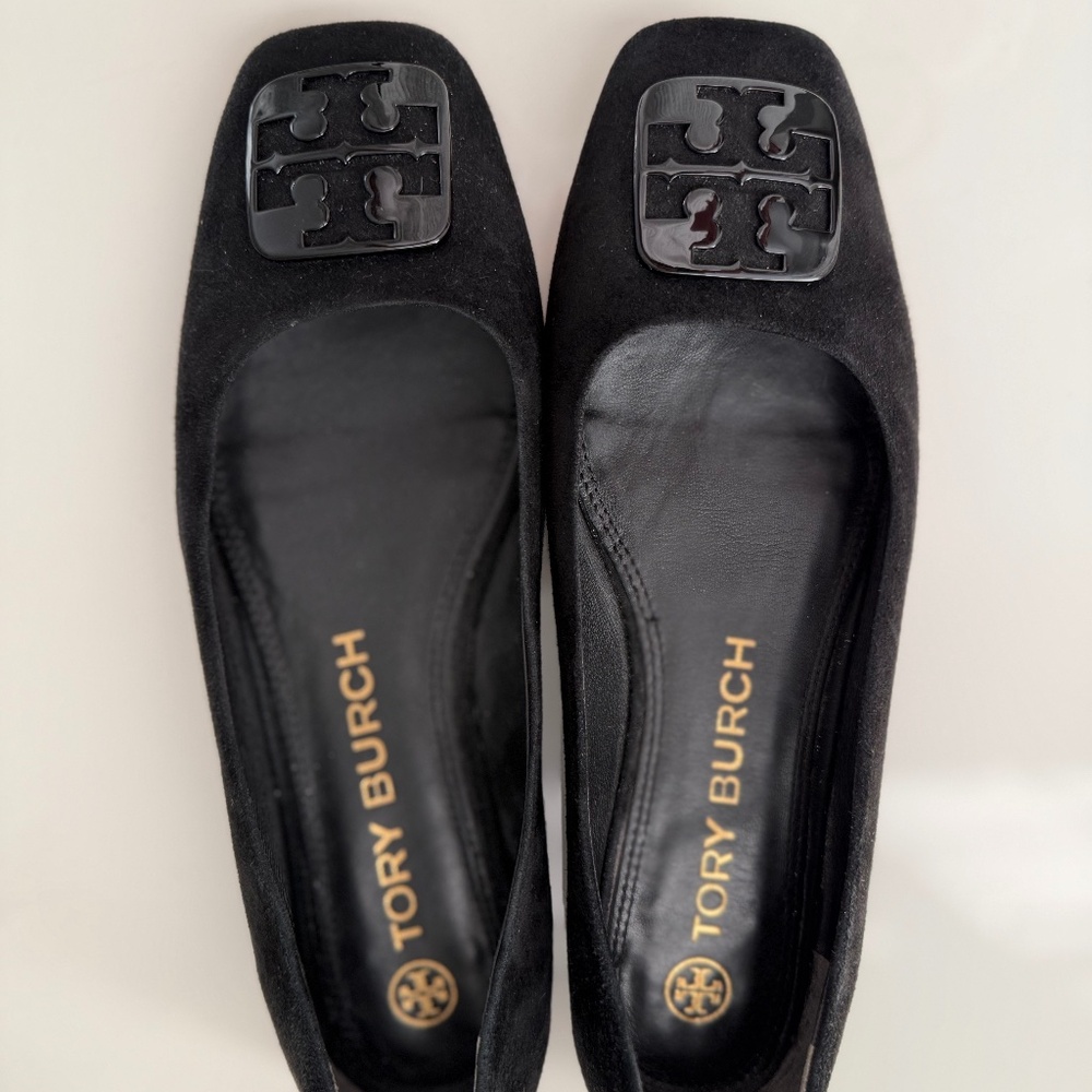 Tory Burch black suede square toe Georgia ballet flat 8M